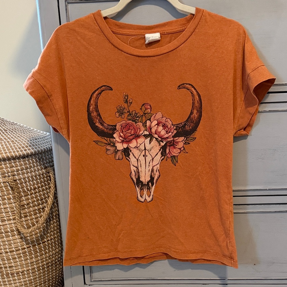 White Crow Burnt Orange Tee with Graphic Design